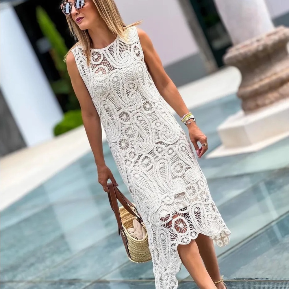 Zara White Lace Sleeveless Dress
